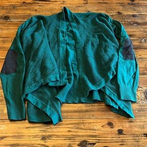Green Open Sweater with Grey Elbow Patches